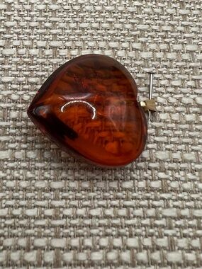Amber Puffy Heart Pendant w/ 10k bail